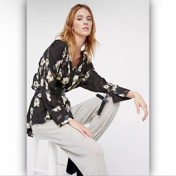 Free People Tuscan Dreams Black Floral Tunic Dress - Picture 5 of 14